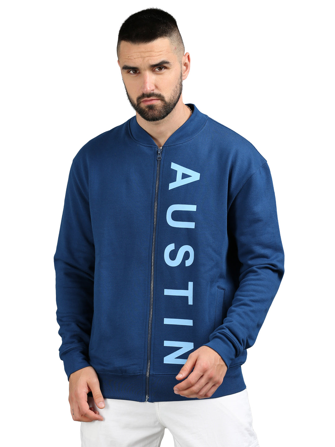 Men's Navy Blue Polycotton Sweatshirt Jacket