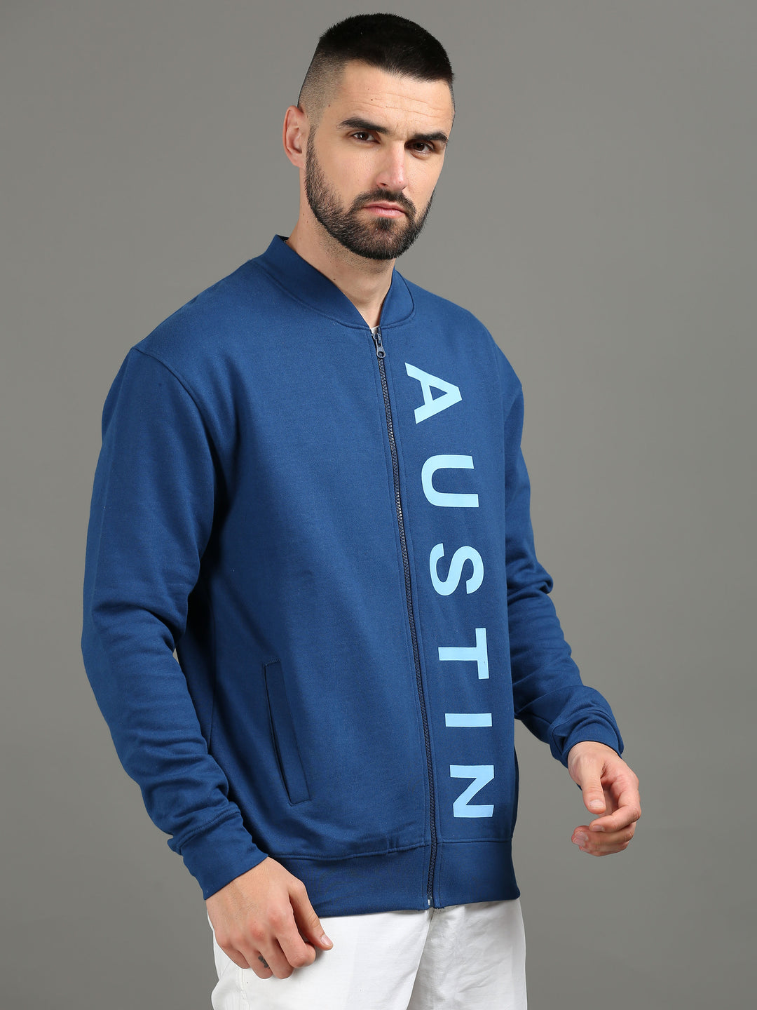 Men's Navy Blue Polycotton Sweatshirt Jacket