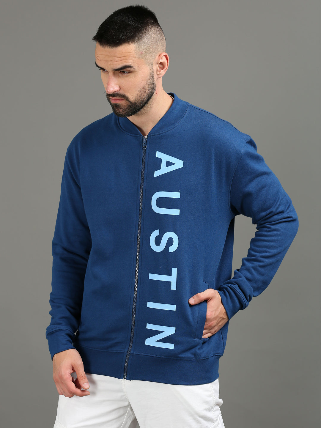 Men's Navy Blue Polycotton Sweatshirt Jacket