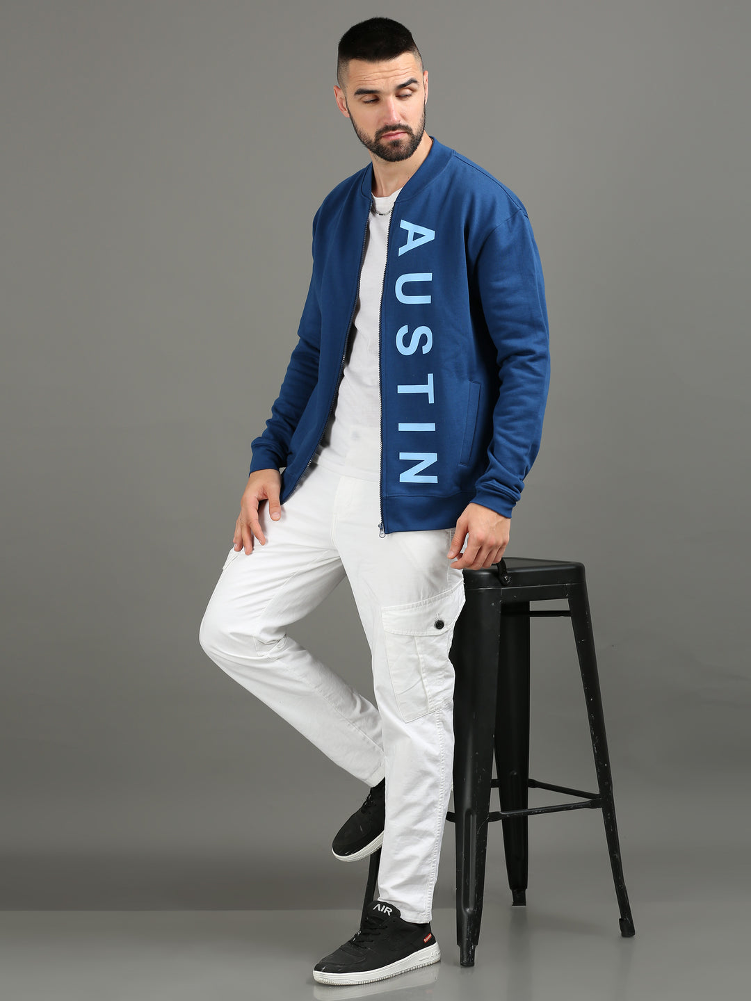 Men's Navy Blue Polycotton Sweatshirt Jacket