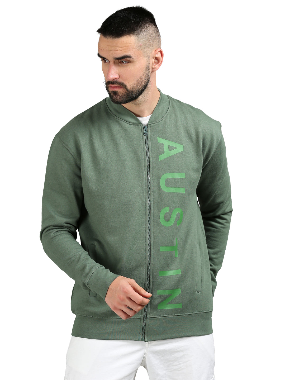 Men's Olive Polycotton Sweatshirt Jacket