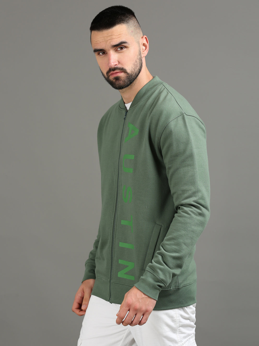 Men's Olive Polycotton Sweatshirt Jacket