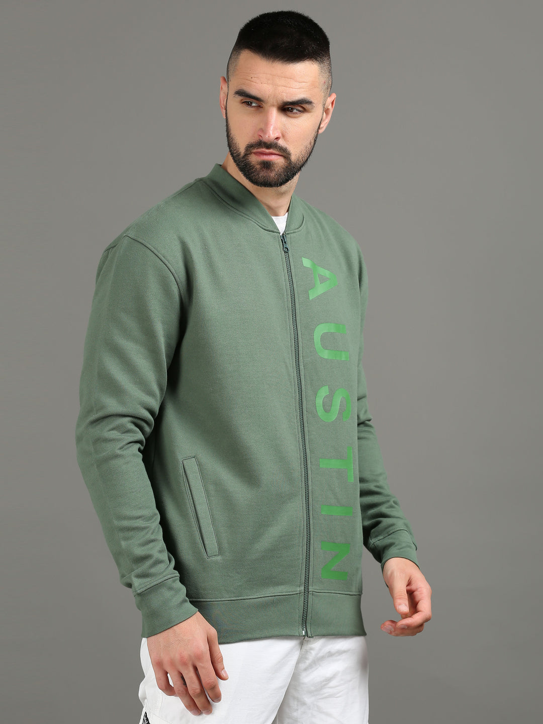 Men's Olive Polycotton Sweatshirt Jacket