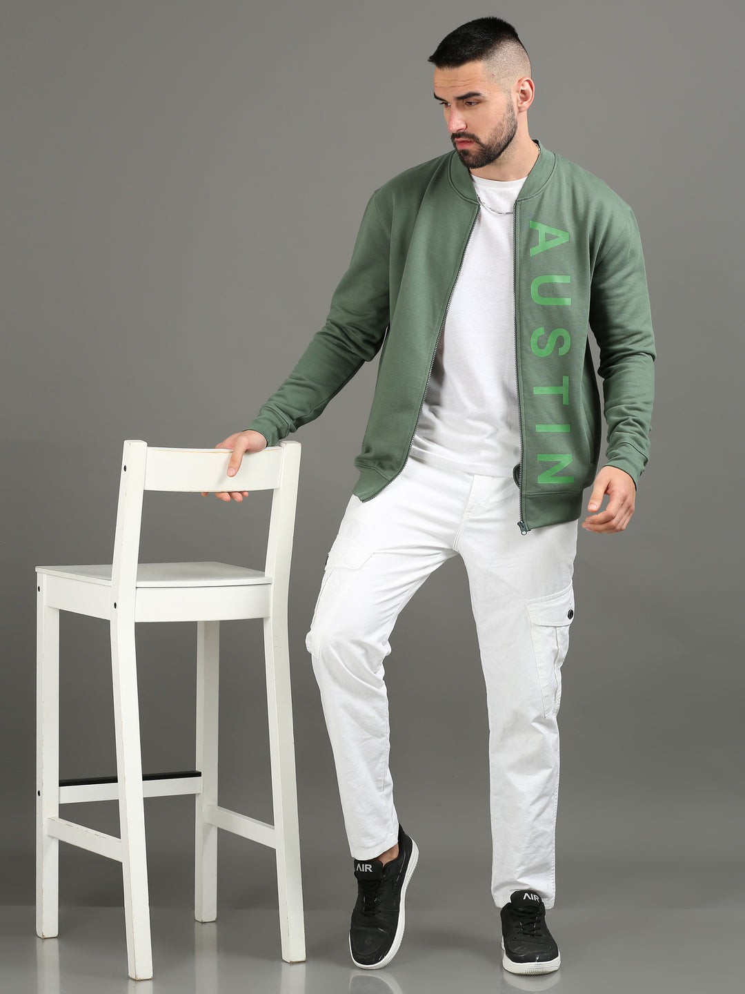 Men's Olive Polycotton Sweatshirt Jacket